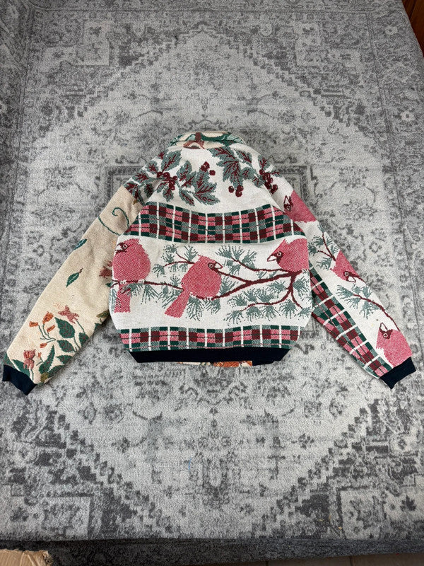 Veste en tapisserie design unique vintage fait main upcyclé retravaillé tissé taille S n•689