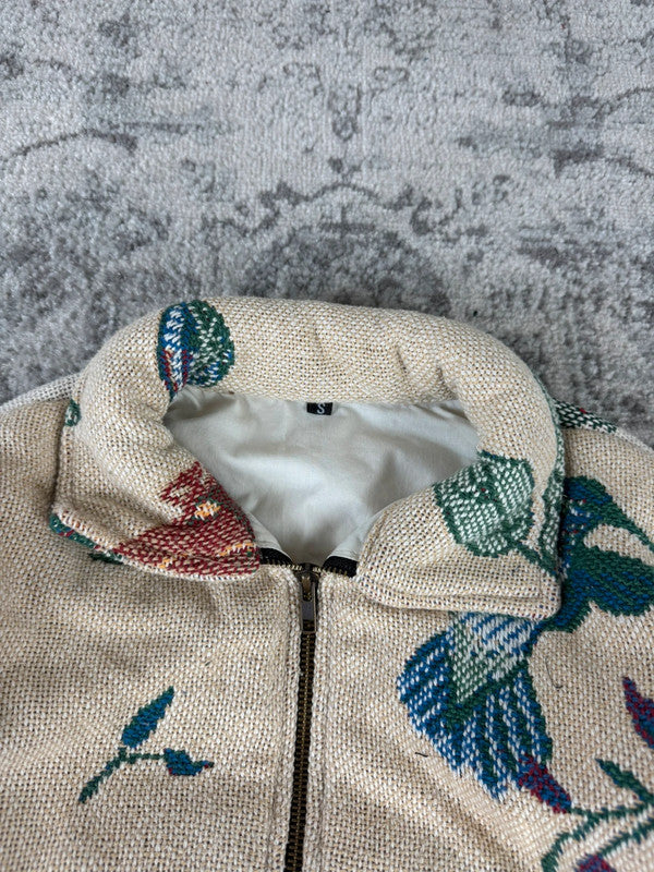 Veste en tapisserie design unique vintage fait main upcyclé retravaillé tissé taille S n•689