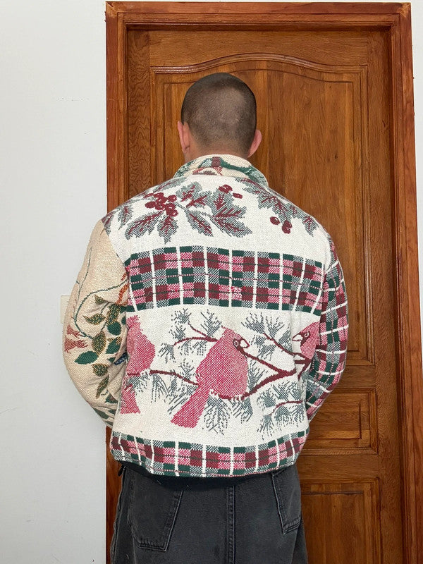 Veste en tapisserie design unique vintage fait main upcyclé retravaillé tissé taille S n•689