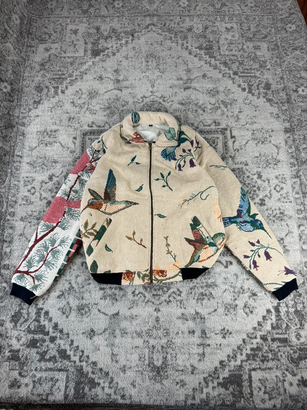Veste en tapisserie design unique vintage fait main upcyclé retravaillé tissé taille S n•689