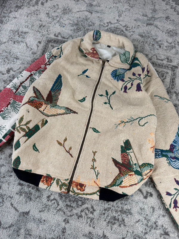 Veste en tapisserie design unique vintage fait main upcyclé retravaillé tissé taille S n•689