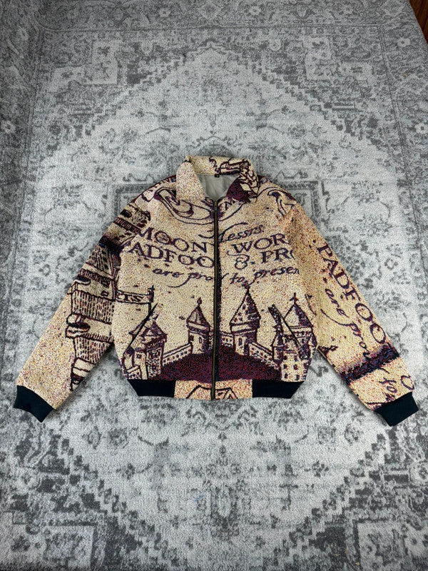 Veste en tapisserie design unique vintage fait main upcyclé retravaillé tissé taille S n•690