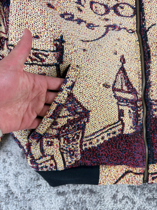 Veste en tapisserie design unique vintage fait main upcyclé retravaillé tissé taille S n•690