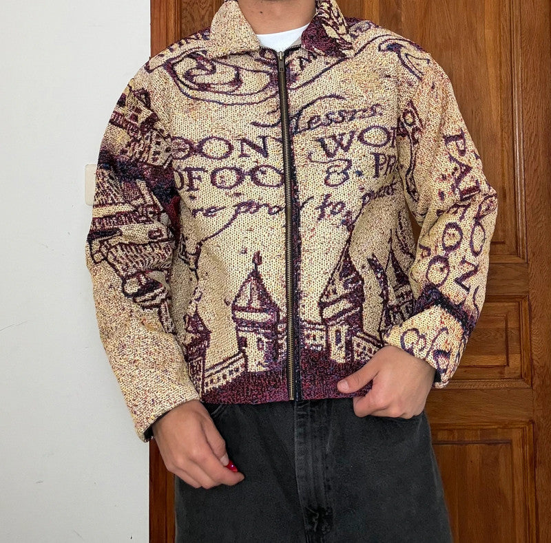 Veste en tapisserie design unique vintage fait main upcyclé retravaillé tissé taille S n•690