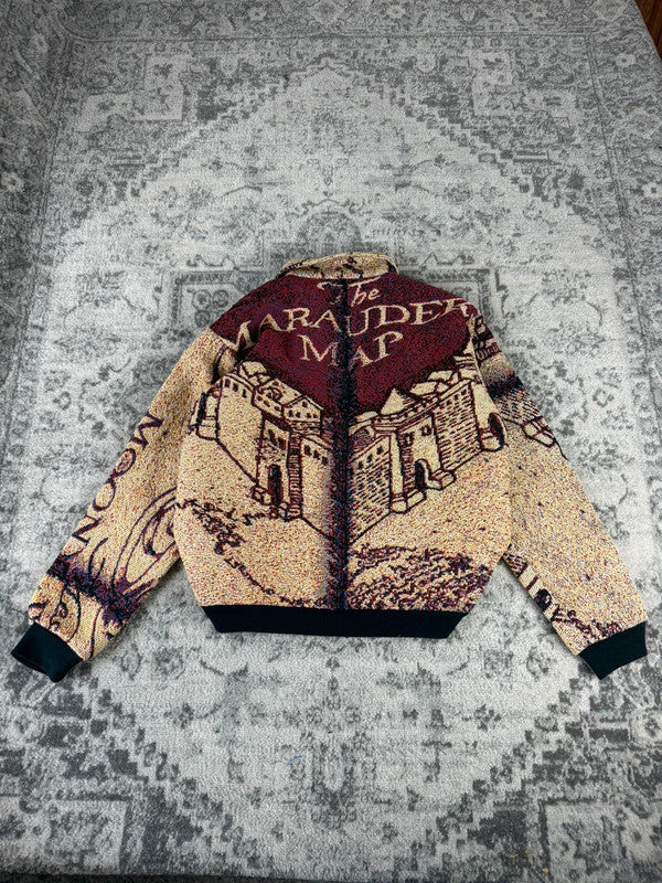 Veste en tapisserie design unique vintage fait main upcyclé retravaillé tissé taille S n•690