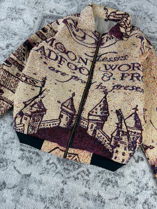 Veste en tapisserie design unique vintage fait main upcyclé retravaillé tissé taille S n•690