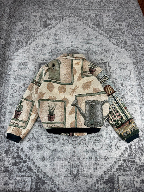 Veste en tapisserie design unique vintage fait main upcyclé retravaillé tissé taille S n•691
