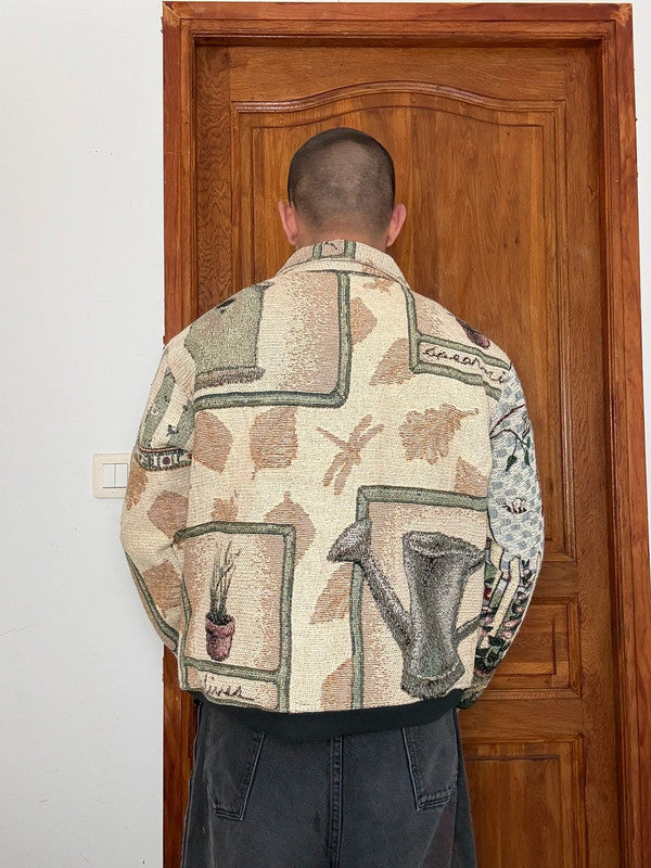 Veste en tapisserie design unique vintage fait main upcyclé retravaillé tissé taille S n•691