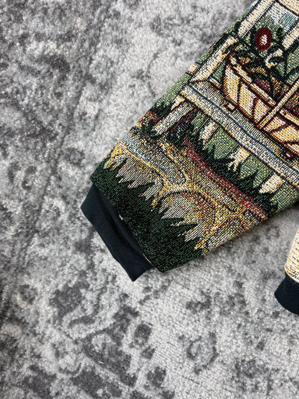 Veste en tapisserie design unique vintage fait main upcyclé retravaillé tissé taille S n•691