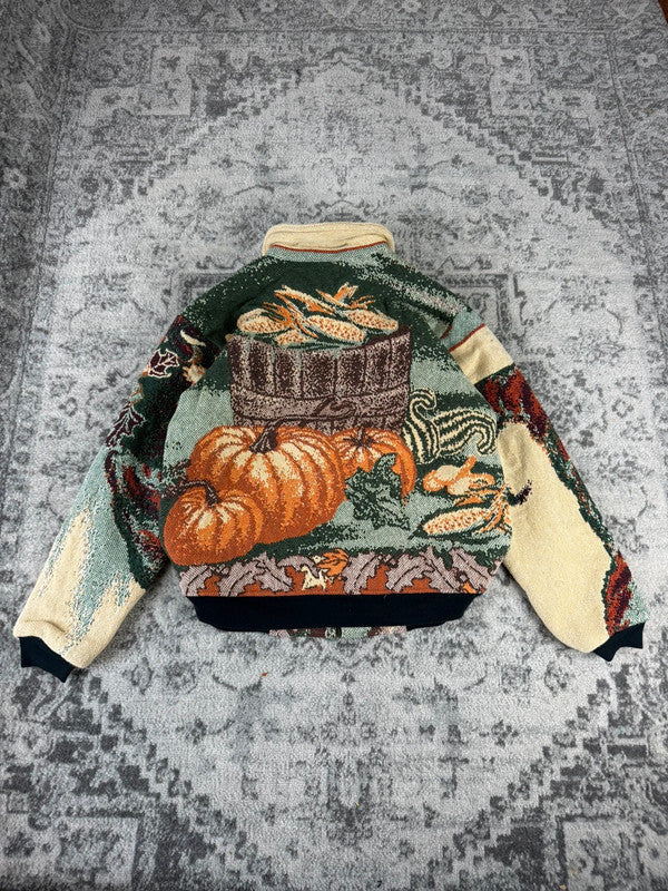 Veste en tapisserie design unique vintage fait main upcyclé retravaillé tissé taille S n•693