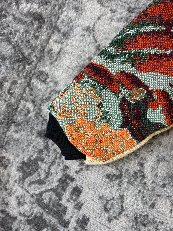 Veste en tapisserie design unique vintage fait main upcyclé retravaillé tissé taille S n•693