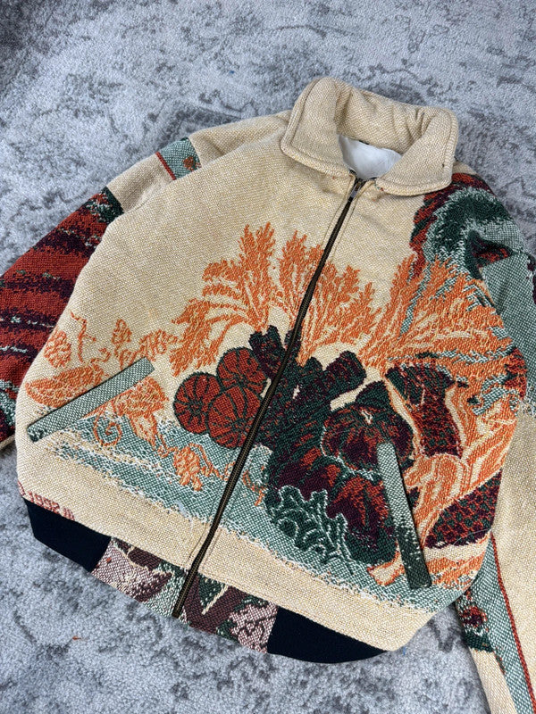 Veste en tapisserie design unique vintage fait main upcyclé retravaillé tissé taille S n•693