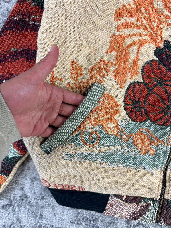 Veste en tapisserie design unique vintage fait main upcyclé retravaillé tissé taille S n•693