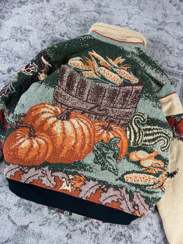 Veste en tapisserie design unique vintage fait main upcyclé retravaillé tissé taille S n•693