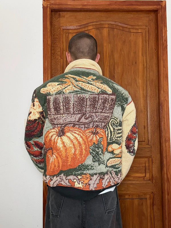Veste en tapisserie design unique vintage fait main upcyclé retravaillé tissé taille S n•693