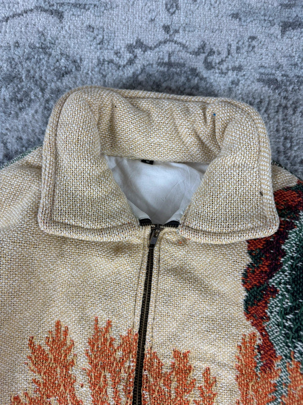 Veste en tapisserie design unique vintage fait main upcyclé retravaillé tissé taille S n•693