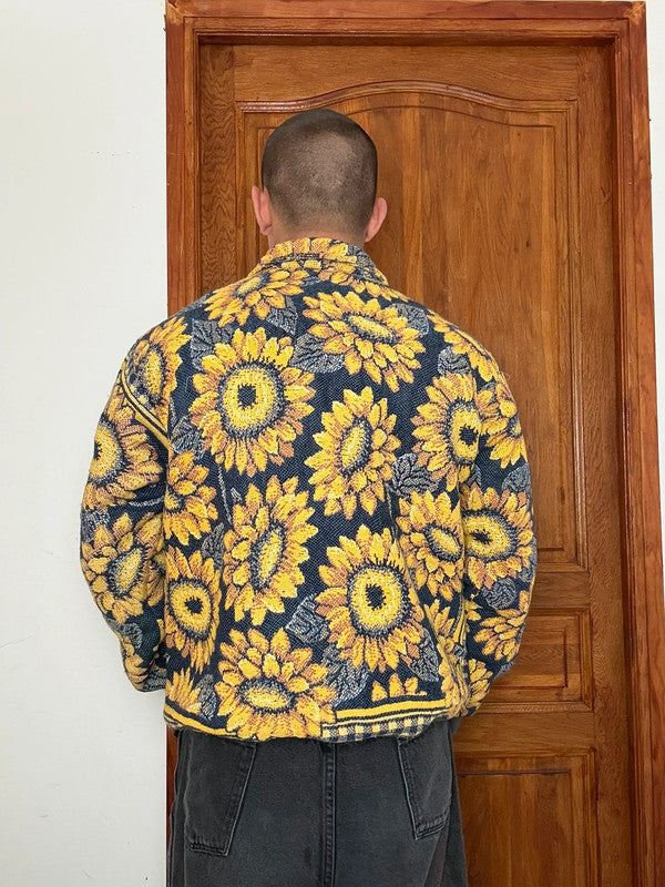 Veste en tapisserie design unique vintage fait main upcyclé retravaillé tissé taille S n•694