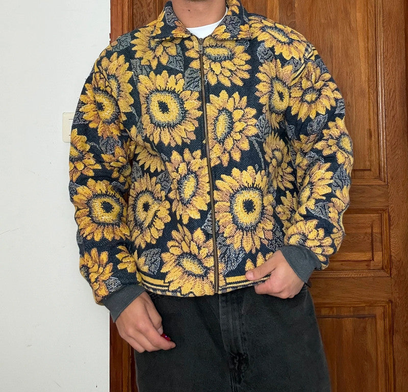Veste en tapisserie design unique vintage fait main upcyclé retravaillé tissé taille S n•694