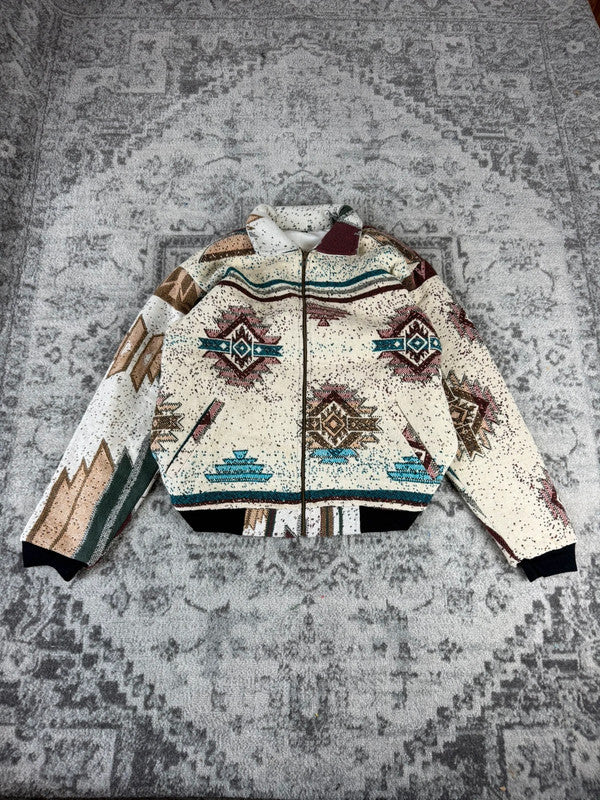 Veste en tapisserie design unique vintage fait main upcyclé retravaillé tissé taille S n•695