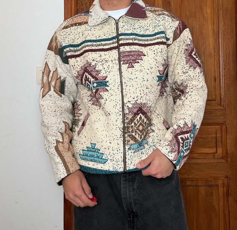 Veste en tapisserie design unique vintage fait main upcyclé retravaillé tissé taille S n•695