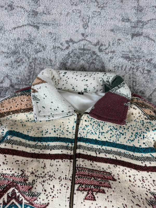 Veste en tapisserie design unique vintage fait main upcyclé retravaillé tissé taille S n•695