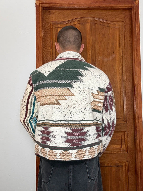 Veste en tapisserie design unique vintage fait main upcyclé retravaillé tissé taille S n•695