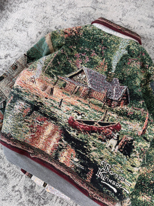 Veste en tapisserie design unique vintage fait main upcyclé retravaillé tissé taille S n•696