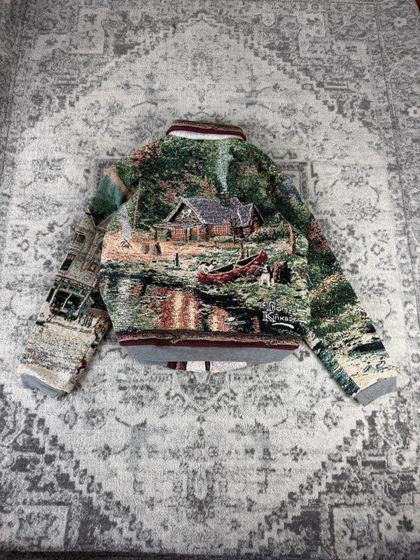 Veste en tapisserie design unique vintage fait main upcyclé retravaillé tissé taille S n•696