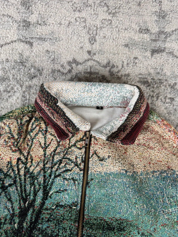 Veste en tapisserie design unique vintage fait main upcyclé retravaillé tissé taille S n•696