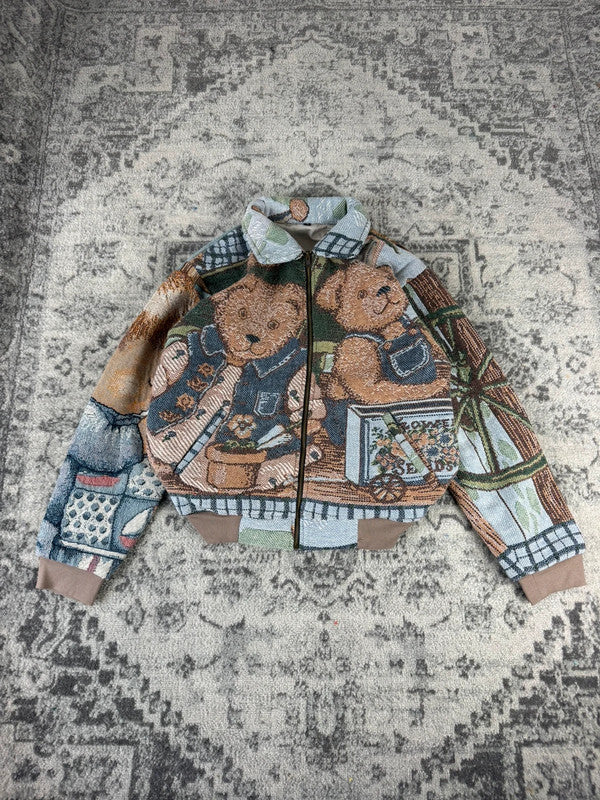 Veste en tapisserie design unique vintage fait main upcyclé retravaillé tissé taille S n•698
