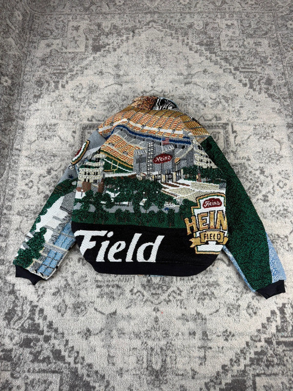 Veste en tapisserie design unique vintage fait main upcyclé retravaillé tissé taille S n•699