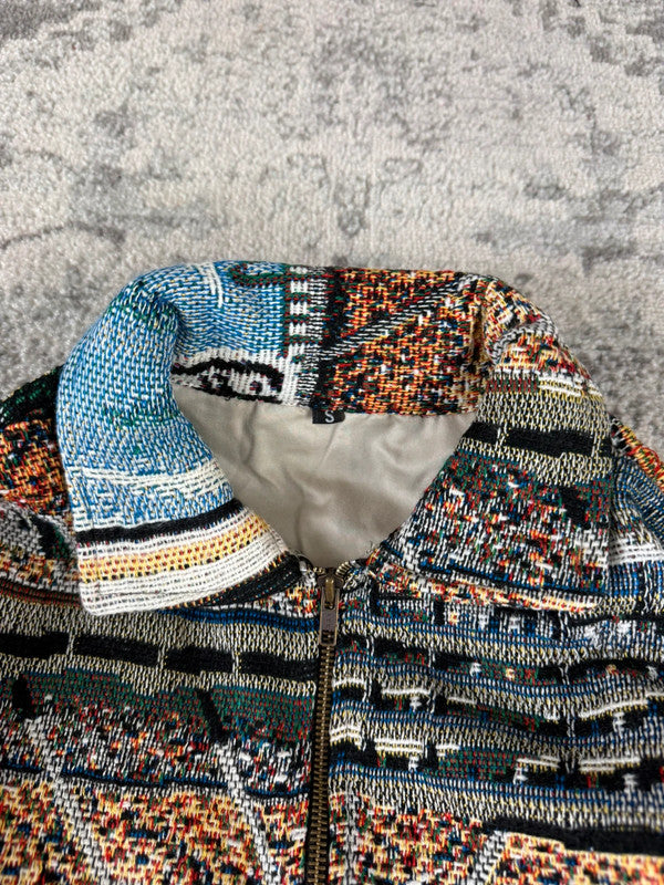 Veste en tapisserie design unique vintage fait main upcyclé retravaillé tissé taille S n•699