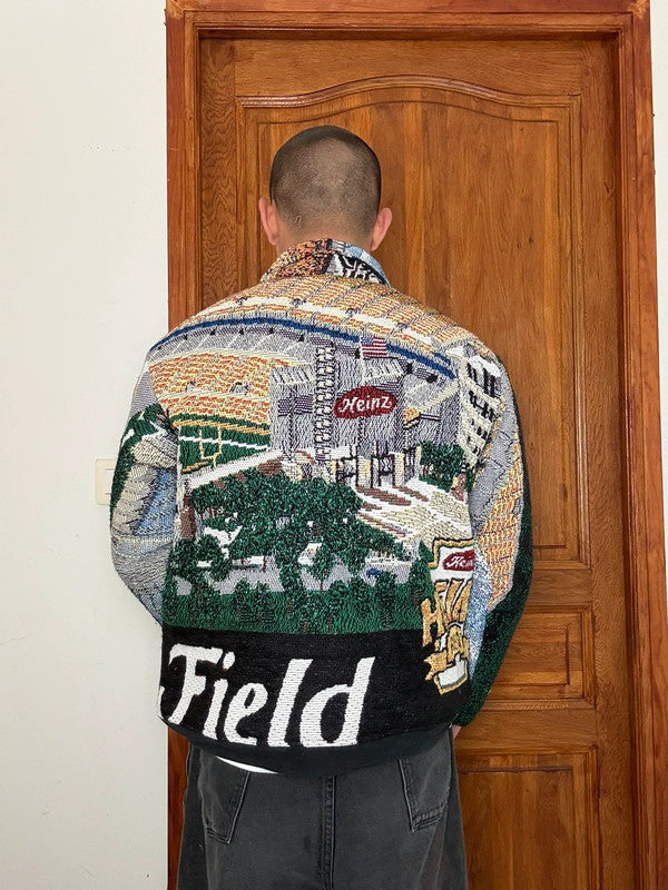 Veste en tapisserie design unique vintage fait main upcyclé retravaillé tissé taille S n•699