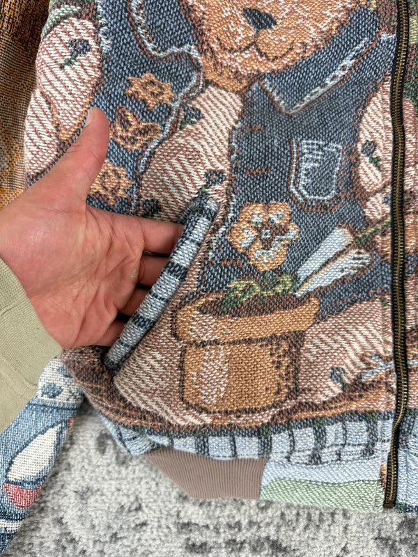 Veste en tapisserie design unique vintage fait main upcyclé retravaillé tissé taille S n•698