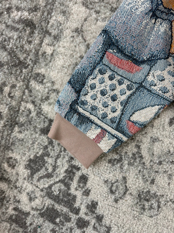 Veste en tapisserie design unique vintage fait main upcyclé retravaillé tissé taille S n•698
