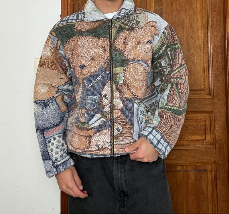 Veste en tapisserie design unique vintage fait main upcyclé retravaillé tissé taille S n•698