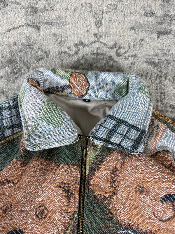 Veste en tapisserie design unique vintage fait main upcyclé retravaillé tissé taille S n•698
