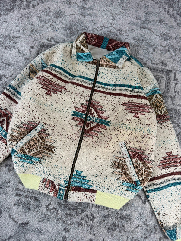 Veste en tapisserie design unique vintage fait main upcyclé retravaillé tissé taille S n•700