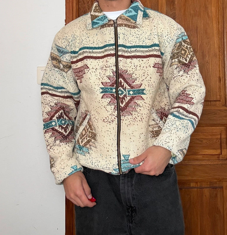 Veste en tapisserie design unique vintage fait main upcyclé retravaillé tissé taille S n•700