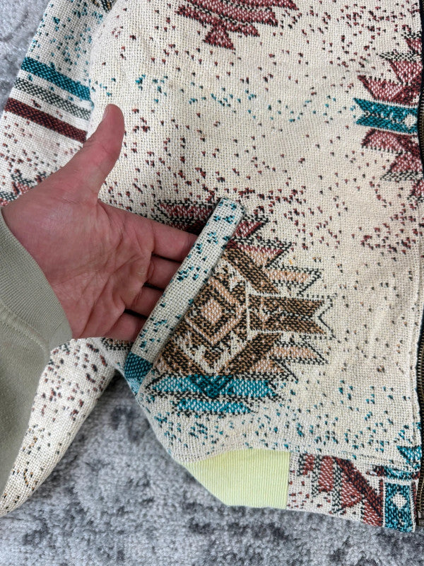Veste en tapisserie design unique vintage fait main upcyclé retravaillé tissé taille S n•700