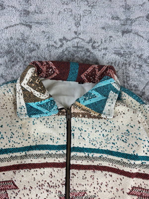 Veste en tapisserie design unique vintage fait main upcyclé retravaillé tissé taille S n•700