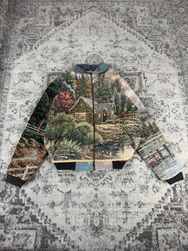 Veste en tapisserie design unique vintage fait main upcyclé retravaillé tissé taille S n•701-