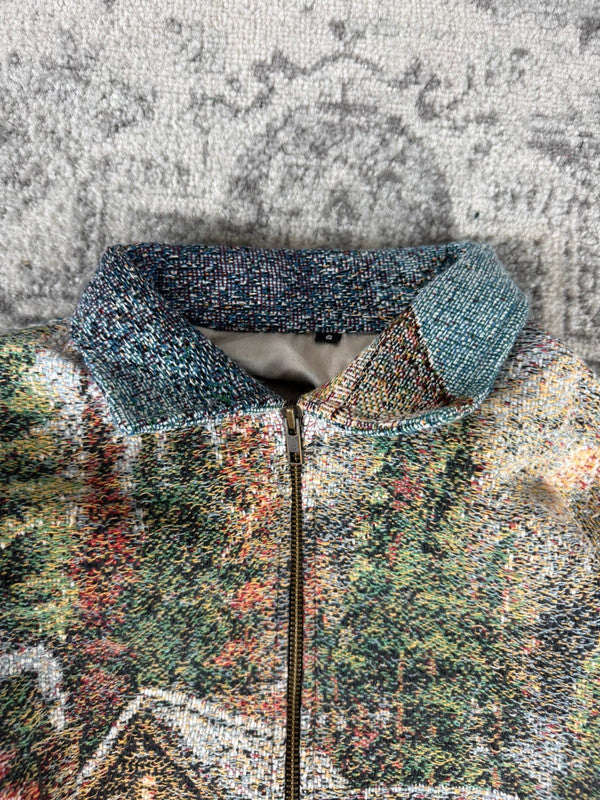 Veste en tapisserie design unique vintage fait main upcyclé retravaillé tissé taille S n•701-
