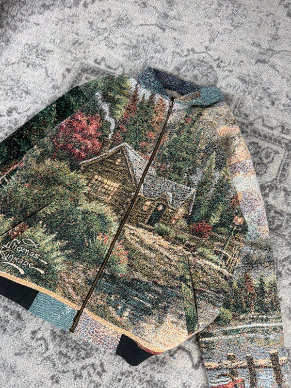 Veste en tapisserie design unique vintage fait main upcyclé retravaillé tissé taille S n•701-