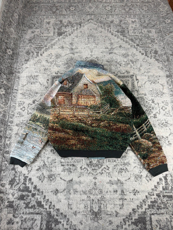 Veste en tapisserie design unique vintage fait main upcyclé retravaillé tissé taille S n•701-
