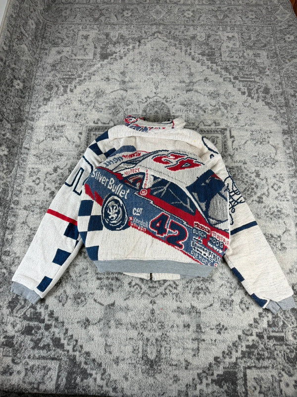 Veste en tapisserie design unique vintage fait main upcyclé retravaillé tissé taille S n•702