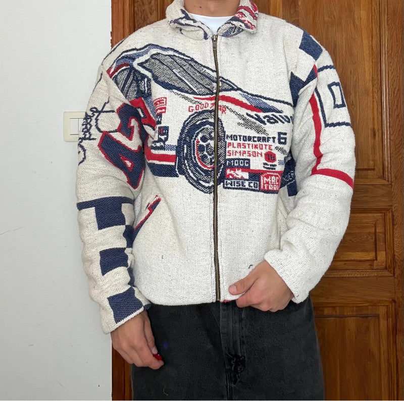 Veste en tapisserie design unique vintage fait main upcyclé retravaillé tissé taille S n•702
