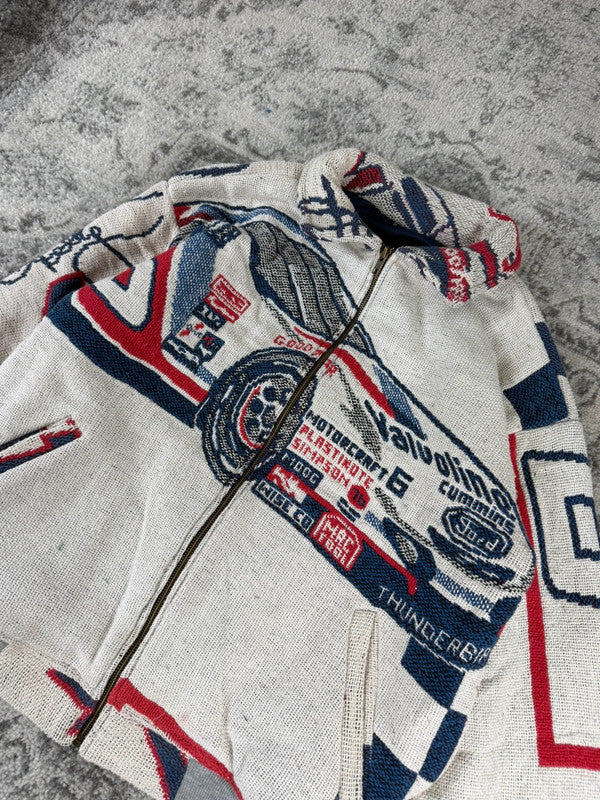 Veste en tapisserie design unique vintage fait main upcyclé retravaillé tissé taille S n•702
