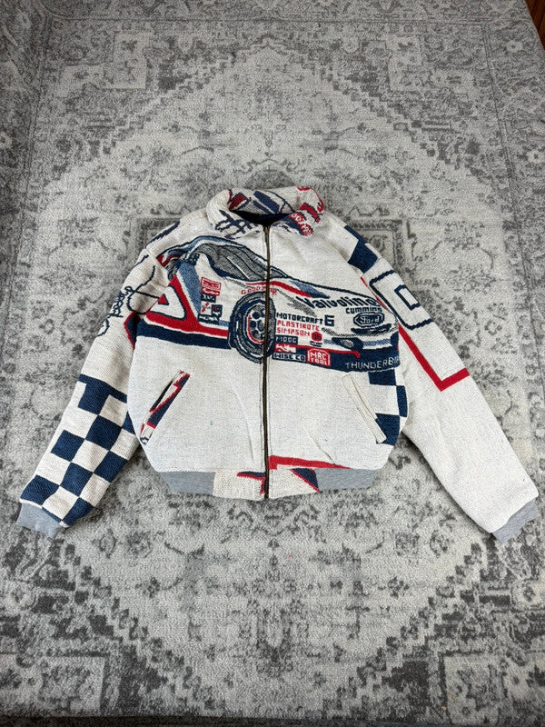 Veste en tapisserie design unique vintage fait main upcyclé retravaillé tissé taille S n•702