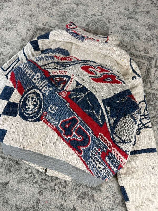 Veste en tapisserie design unique vintage fait main upcyclé retravaillé tissé taille S n•702